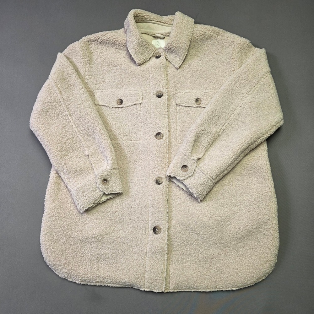 Joie Cream Faux Shearling Shacket Button Front Shirt Jacket Large 0739027